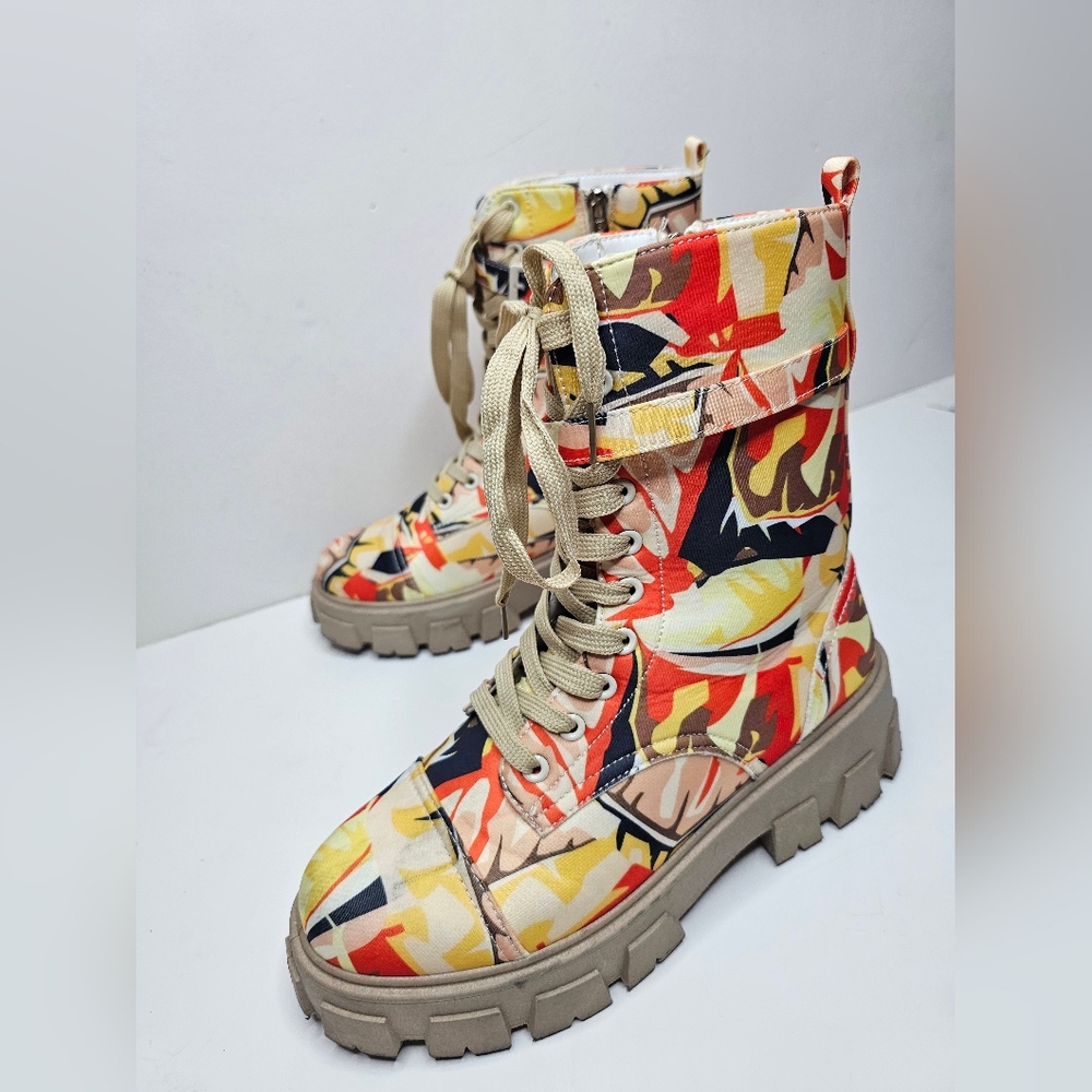 CAPE ROBBIN Camo Lace Up Combat Boots SZ 9 Womens Unisex w/ Side Pocket